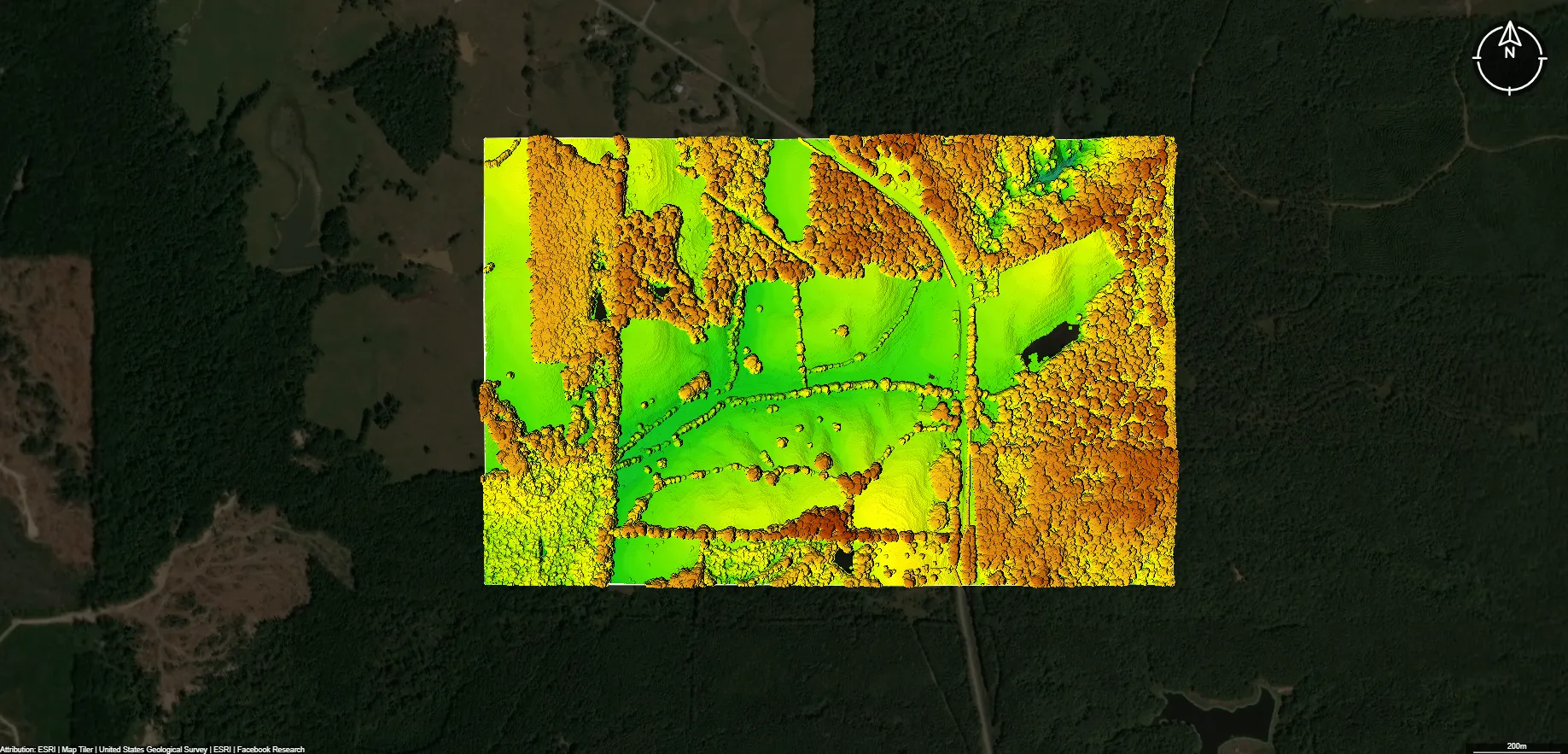 Topographic elevation data and contours sourced from USGS and LiDAR